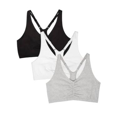 Imagem de Fruit of the Loom Sutiã esportivo feminino franzido frontal com costas nadadoras, vários pacotes!, Cinza mesclado/branco/preto matiz, 42