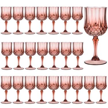 Imagem de Rkyhwowby Copos de vinho vintage de plástico copos de vinho inquebráveis copos de água de cristal copos de água reutilizáveis copos de champanhe vintage (24, rosa vermelho)