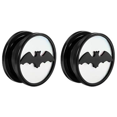 Imagem de Niaspi Plugues de orelha de morcego de Halloween para mulheres e homens, aço inoxidável, preto, morcego, gótico, alargador duplo, alargador de 8 a 25 mm, alargador de orelha, joia de piercing, 16mm