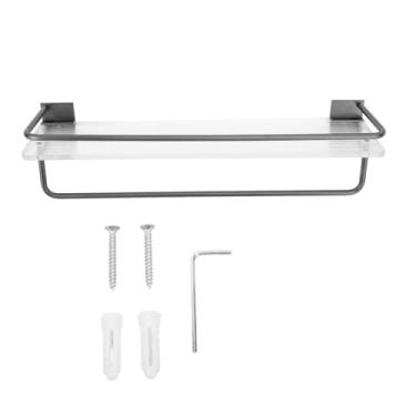 Imagem de Pilipane Suporte de parede organizador de parede de alumínio premium acrílico grande capacidade prateleira de armazenamento de banheiro cabide de toalha economia de espaço para banheiros pequenos 30 x