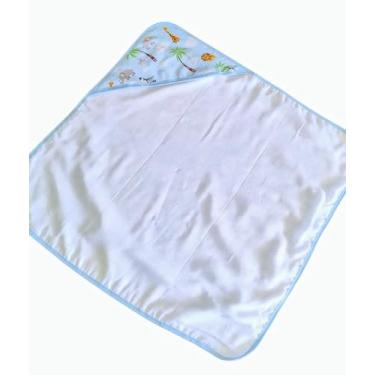 Imagem de Toalha De Banho Bebê Menina(o) Forro Fralda Com Capuz Macia 70 x 70cm Estampada (Azul Safari)