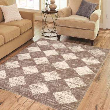 Imagem de Spxxm Tapete de área lavável com estampa quadriculada 3x5 para cozinha, tapete de entrada bege ultrafino antiderrapante, tapete de xadrez moderno para banheiro, sala de jantar, dormitório, escritório