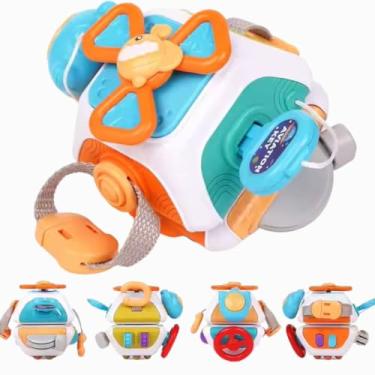 Imagem de Montessori Bola de Atividades Interativa Brinquedo Educativo Multifuncional com Design Colorido em Azul e Laranja para Desenvolvimento Infantil