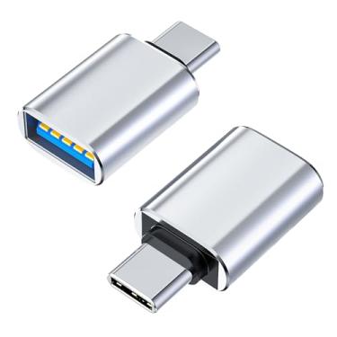 Imagem de Adaptador USB C macho para USB 3 fêmea, conversor de cabo de carregador USB para tipo C, Plug and Play de alta velocidade, compatível com vários dispositivos-2 pacotes/prata