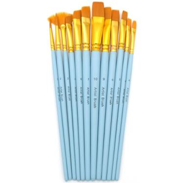Imagem de Conjunto de pincéis de tinta, pacote com 12 pincéis de nylon para acrílico, óleo, aquarela, rocha, rosto corporal, arte de unhas, pintura artística, desenho adulto (azul celeste)