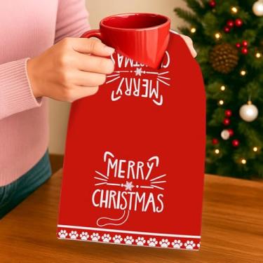 Imagem de Toalhas de cozinha de Natal, 66 x 45 cm, toalha de mão decorativa para banheiro com estampa de Feliz Natal, letra vermelha