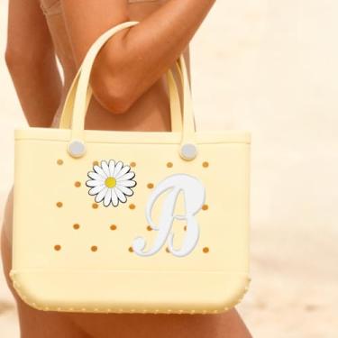 Imagem de 2 peças de acessórios de decoração de bolsa, letras personalizadas e pingente de flores para bolsas, mochilas, bolsas, presente criativo, Letra B branca