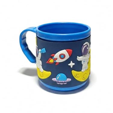 Imagem de Caneca Astronauta Azul Claro para Criança Planeta terra astronomia fofa Plástico Escola 230ml Xicara Infantil Resistente
