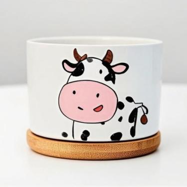 Imagem de Vaso de cerâmica branca para suculentas: adequado para vasos de flores de suculentas/cactos com bandejas de madeira e drenagem - Decoração moderna de mesa - Bom para presentear os amantes de plantas