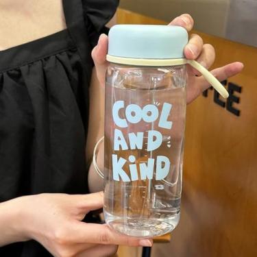 Imagem de Garrafa de água potável transparente equipamento de academia à prova de vazamento garrafas de água de leite portátil (azul - 600 ml)