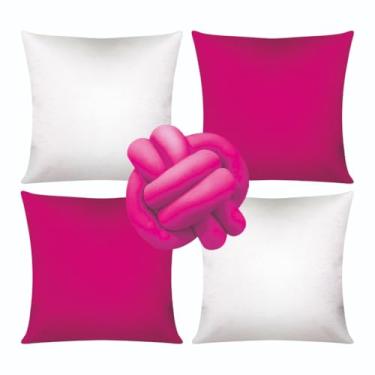 Imagem de Almofadas dara Sofá Kit 04 Almofadas Cheias Lisa Modernas Simples Coloridas Mais Nozinho(Branco/Pink)