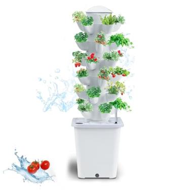 Imagem de JPWDDWYT Sistema de cultivo interno de torre hidropônica, kit de jardim inteligente para ambientes internos com bomba e tanque de água móvel, presente para amantes de jardinagem (branco)