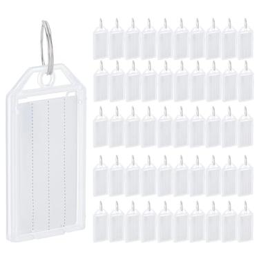 Imagem de GOMAKERER 100 etiquetas de plástico para chaves, etiquetas com anel com anel, etiqueta de nome em branco, etiquetas de bagagem, etiquetas de chave com etiquetas resistentes para bagagem e chaveiros