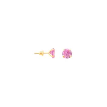 Imagem de Brinco Zircônia Rosa 6MM em Ouro 18K - AU13817 - BRUNA TESSARO JOIAS