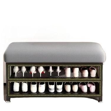 Imagem de Banco Sapateira, Sapateira E Banco Hall Entrada Puxador Banquinho para Prateleira Porta Sapatos Sala(Cinza 80cm)