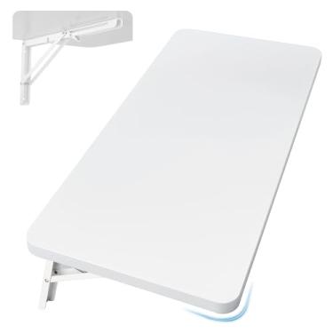 Imagem de Neoaider Mesa dobrável de parede atualizada, 80 cm C x 38 cm L, mesa dobrável para lavanderia com suportes de prateleira dobráveis de metal resistente, mesa dobrável na parede para espaços pequenos