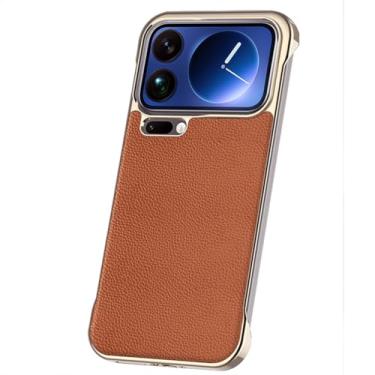 Imagem de HAOMRIYL Capa de couro para Xiaomi 17 Pro Max/17 Pro/17, capa galvanizada sem moldura, camada de couro bovino, fina, luxuosa, proteção à prova de choque, marrom, 17 Pro Max