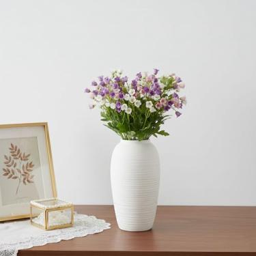 Imagem de Togestar Vaso de cerâmica moderno, textura canelada branca, vaso decorativo de 21 cm de altura, acabamento fosco, formato de ânfora de estilo contemporâneo para decoração de sala de estar (branco)