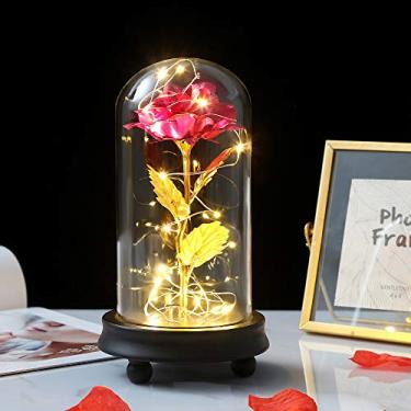 Imagem de Forever Crystal Flowers Rose Beauty and The Beast Galaxy Enchanted Rose Golden Rose in Glass Dome with Fairy String Light for Her Grilfriend Wife Mothers Day Valentines Anniversary Gifts