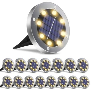 Imagem de OULONGER Pacote com 16 luzes solares de solo, jardim, exterior, impermeável, caminho, luzes brilhantes no solo, decoração de iluminação externa para gramado, pátio, quintal, entrada de automóveis, luz