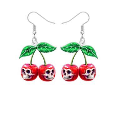 Imagem de Brincos pendentes de crânio de terror de acrílico para mulheres, presentes de Halloween para mulheres, design de pingente de frutas góticas, acessórios de bijuteria de fantasia de Halloween assustador