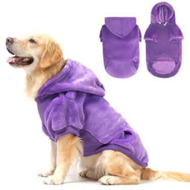 Imagem de EXPAWLORER Moletom com capuz básico de flanela para cães - Suéter de lã macia quente para inverno outono com orifício e bolso, roupas para animais de estimação para clima frio, casaco de moletom para