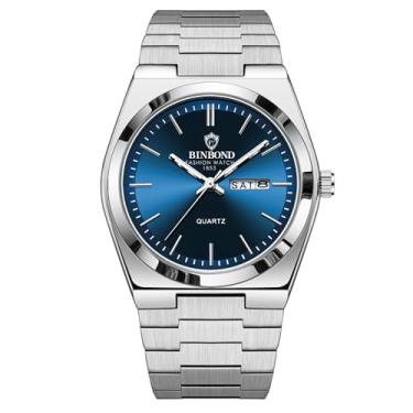 Imagem de dayutech Relógios masculinos luxuosos à prova d'água para homens vestidos de negócios analógicos quartzo aço inoxidável relógios de pulso masculinos cronógrafo com data de calendário luminoso, Azul