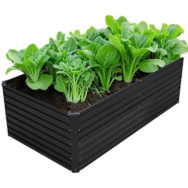 Imagem de DIIYIV Kit de cama de jardim elevado galvanizado de 1,5 x 7,8 m, caixas de vegetais - caixa de flores retangular de metal, canteiros elevados para plantar, jardim, frutas, erva-preta