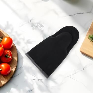 Imagem de Generic 1 peça de luvas de forno listradas cabo longo pinças acolchoadas de algodão lavar à mão apenas pano de algodão de silicone preto 28,5 x 16 cm