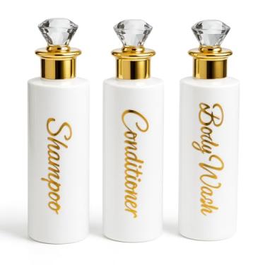 Imagem de uMadeUs Dispensador de xampu e condicionador – Garrafas essenciais de higiene – Shampoo recarregável para chuveiro e sabonete líquido, Diamante branco redondo, Medium, Moderna