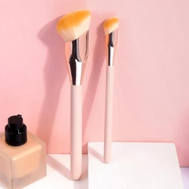 Imagem de 2 pincéis de maquiagem profissionais para misturar blush de base e contorno (rosa)