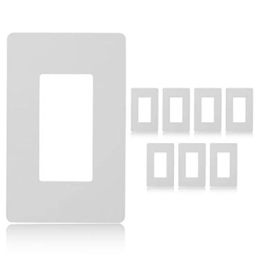 Imagem de Faith 1-Gang Decorator Placas de parede sem parafuso Capas de tomada seguras para crianças, 12 cm A x 7 cm C, serve para GFCI, receptáculo USB, reguladores de intensidade de luz e controles de iluminação, listado pela ETL, branco, pacote com 8