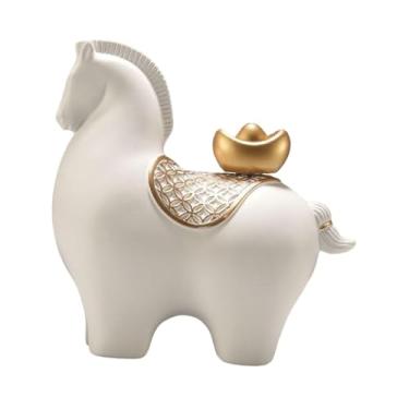 Imagem de Ｂｅｓｇａ Estátua de Cavalo, Escultura de Cavalo, Arte Artesanal, Colecionável, Estátuas Modernas em Resina, Ornamento para Mesa, Armário, Centro de Mesa, Prate, Cabeça inferior branca