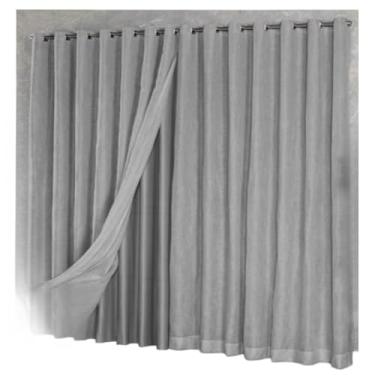 Imagem de Cortina Voil Gaze De Linho Com Forro Blackout 6,00 x 2,30/2,40/2,50/2,60/2,70/2,80 VARAO(cinza,2,60)