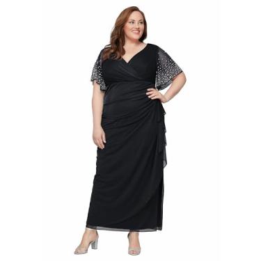 Imagem de Alex Evenings Vestido feminino longo cintura império mãe da noiva com mangas esvoaçantes (tamanho grande), Preto, 48