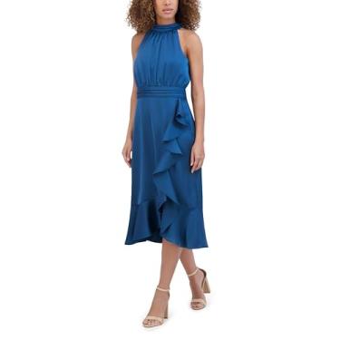 Imagem de Kensie Vestido midi de cetim fosco frente única sem mangas, Azul-petróleo, 46