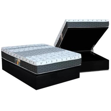 Imagem de Cama Box Baú Casal: Colchão Molas Bonnel Castor System Class One Face + Base Black(138X188)