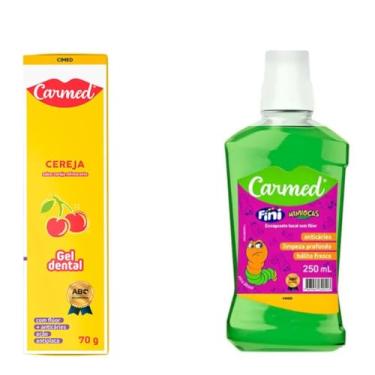 Imagem de Kit Higiene Bucal Infantil Carmed – Enxaguante Fini Minhocas 250 Ml + Gel Dental Cereja 70g