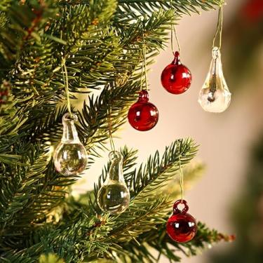 Imagem de Potchen 24 peças de enfeites de árvore de Natal pendurados em vidro de 4 cm, bolas de frutas vermelhas e bolas de lágrima transparentes, decorações de árvore de vidro para pendurar em casa, Natal