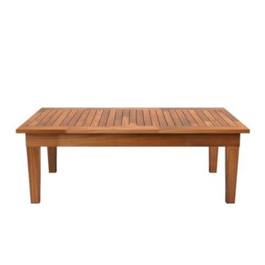 Imagem de Mesa Centro 80x40 Ripada Madeira Rustica Castanho - Ofertamo