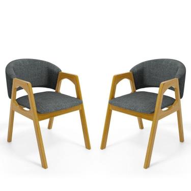 Imagem de Kit Com 2 Cadeiras Agatha Madeira Maciça Estofada Para Mesa De Jantar Linho Chumbo 406