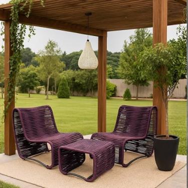 Imagem de Cadeiras Lotus Chaise Longue em Corda Náutica e Aço Poltrona para Jardim e Varanda Gourmet Design Ergonômico e Moderno (Fucsia)