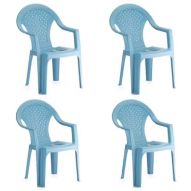 Imagem de 4 Cadeiras Infantil Azul Para Crianças Poltrona Reforçada
