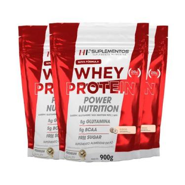 Imagem de 3x whey protein power nutrition refil 900g coco hf suplementos