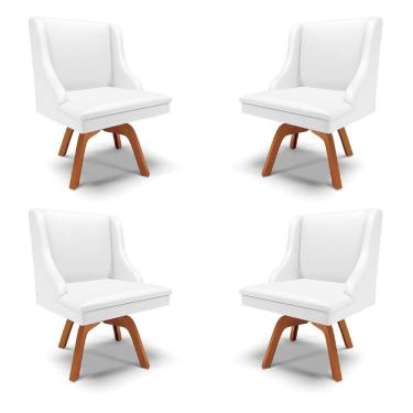 Imagem de Kit 4 Cadeiras Decorativas Sala De Jantar Base Giratória De Madeira Firenze Pu Branco Fosco/natural
