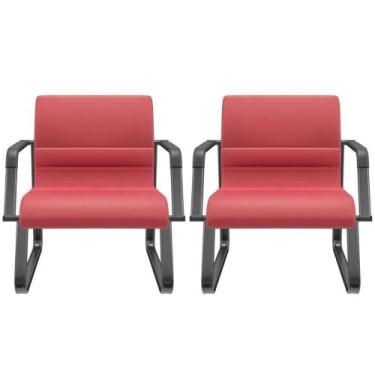 Imagem de Kit 02 Cadeiras De Escritório Recepção Fixa Pés Preto Lev P03 Vinil Ve