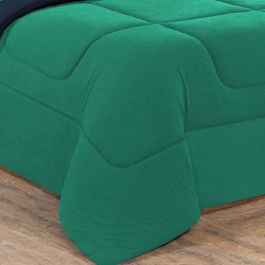 Imagem de Kit Edredom + Jogo De Lençol Malha 100% Algodão Gran Moratta 6 Peças Casal - Verde Jade-azul Marinho