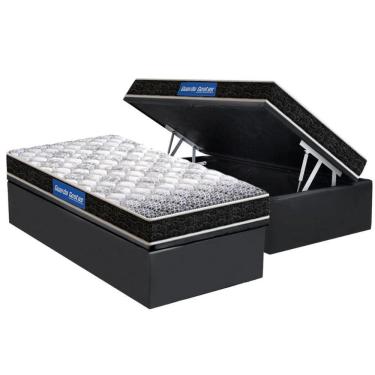 Imagem de Cama Box Baú Solteiro: Colchão Molas Ensacadas Probel D23 Guarda Costas Super Resistente + Base Crc Suede Gray (88x188)