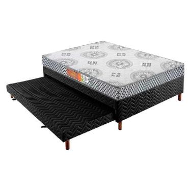 Imagem de Cama Box c/Auxiliar Casal: Colchão Espuma Polar D28 Pérola Gray + Base CRC Rústico Black(138x188)