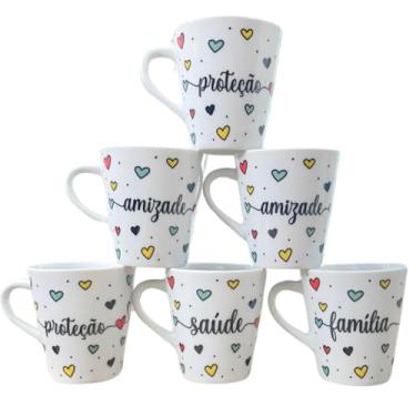 Imagem de Caneca Infantil 120ml Porcelana Jogo 6 pçs Várias Estampas (kit 6 peça, Corações)